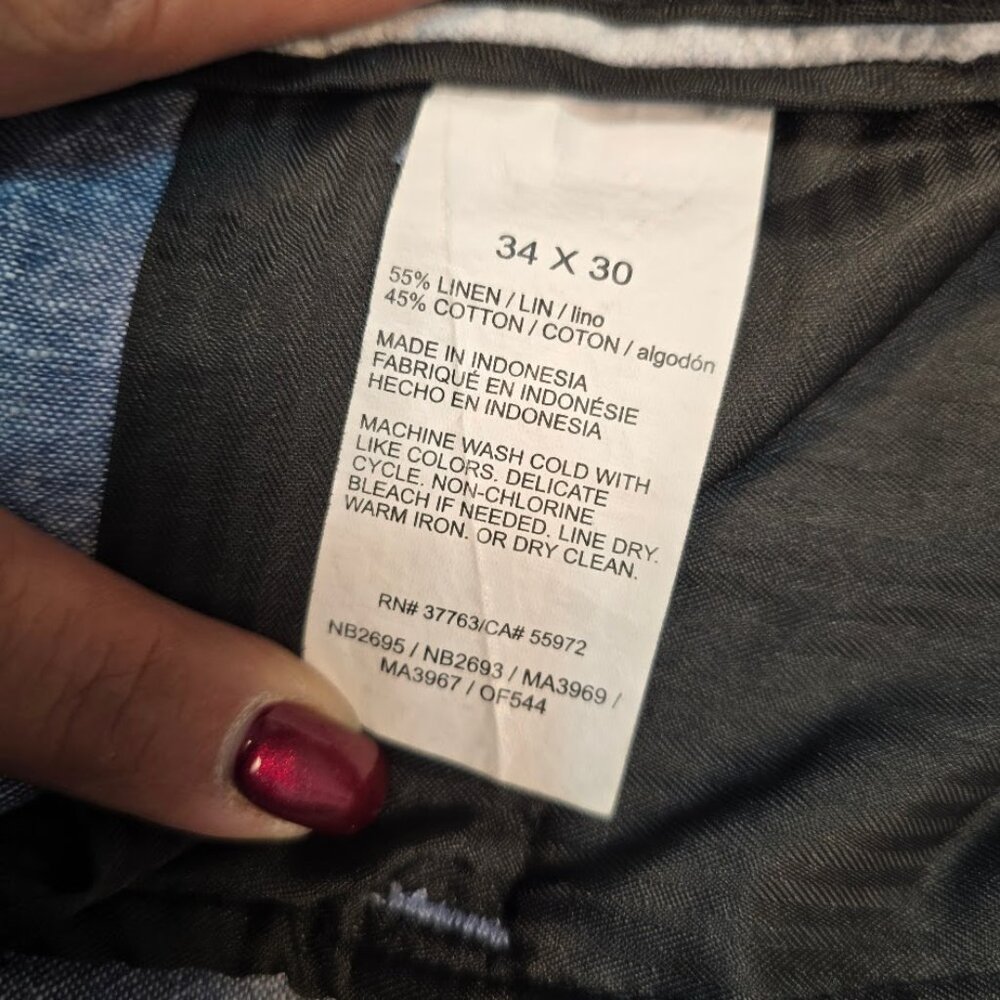 Perry Ellis Slim Fit Linen Blend Chambray Chino Pants - Picture 5 of 15